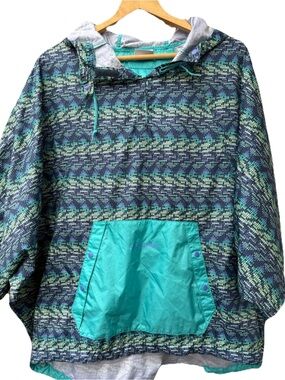 Columbia Flash Forward Poncho Anorak Stormy Blue Matrix Print Jacket Large